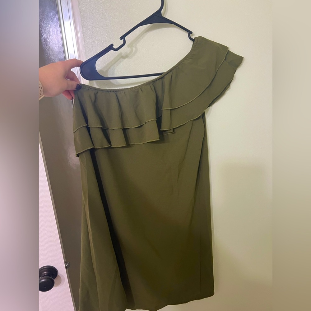 One shoulder Olive green dress